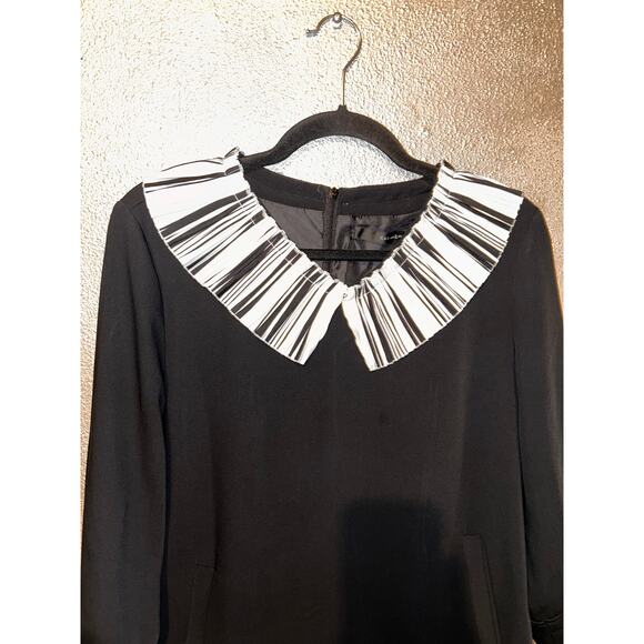 Kai-Aakmann Preppy Academia Kawaii Black White Pleated Collar Shift Dress - Picture 2 of 9